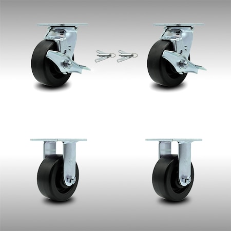 Service Caster 5 Inch Stainless Steel Polyolefin Caster Set with 2 Brakes/Swivel Lock 2 Rigid SCC-SS30S520-POB-TLB-BSL-2-R-2